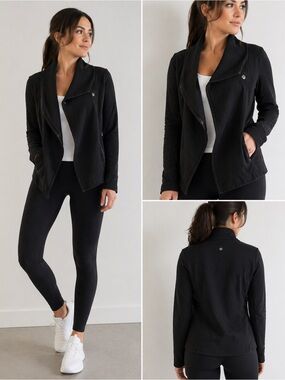 Lululemon athletic Black Asymmetrical Jacket Size 10 | Draped Snap Collar